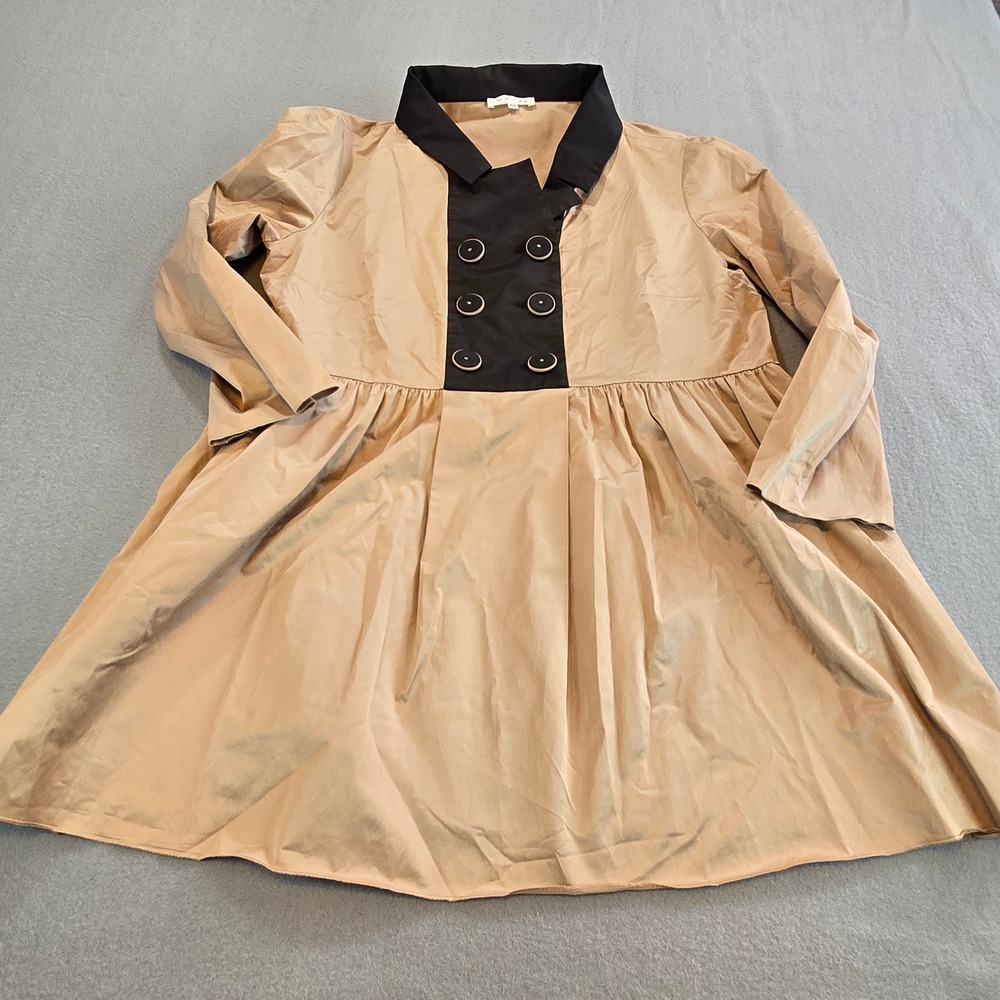 Paule‎ Ka Dress Womens 42 Tan Black Colorblock Babydoll Mini Double Breasted